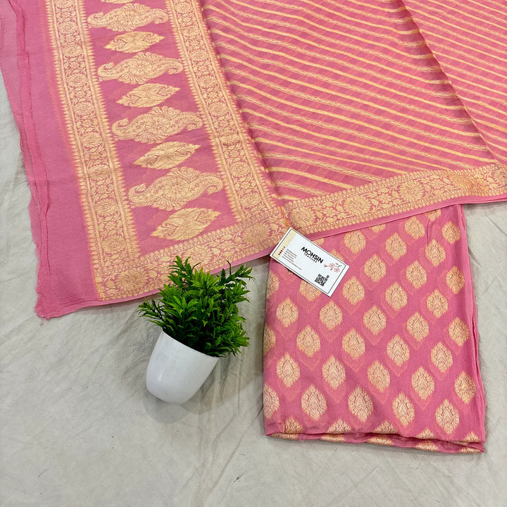 Baby Pink Jaguar Buti Georgette Silk Banarasi Suit