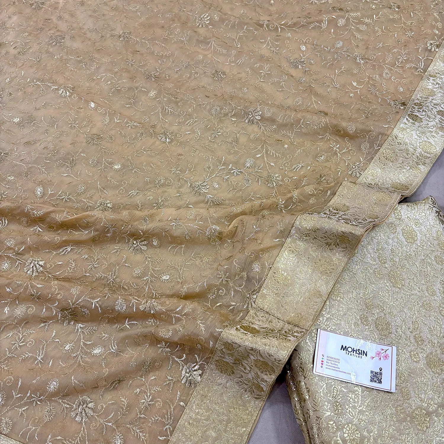 Beige Golden Zari Kimkhab Silk Banarasi Gharara