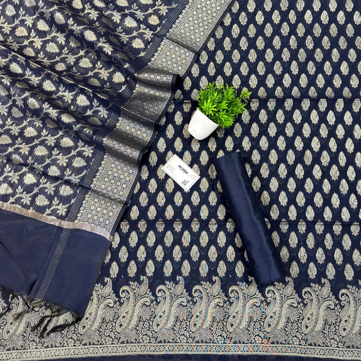 Navy Blue Holika Banarasi Silk Suit