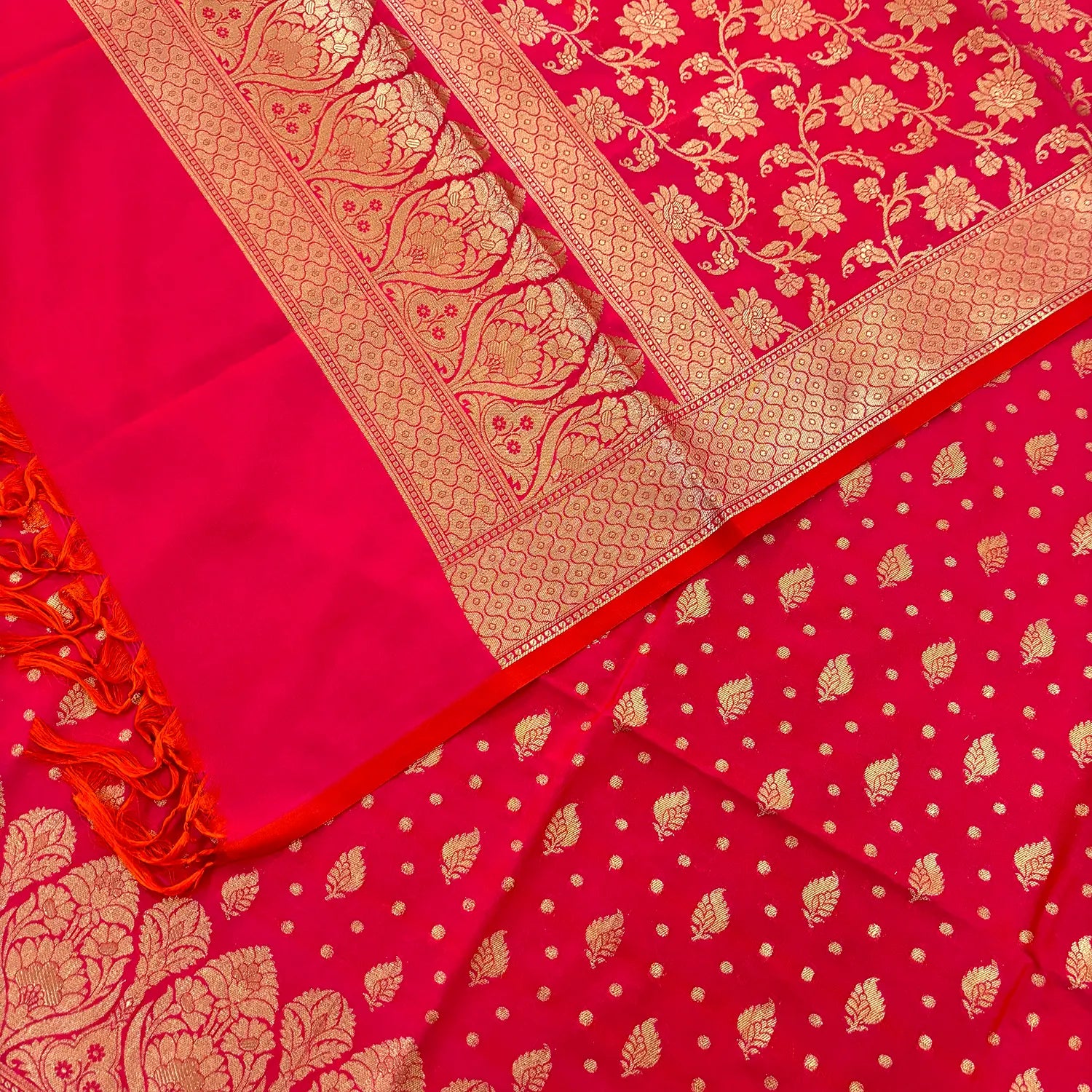 Rani Pink Kalli Patta Katan Silk Banarasi Suit