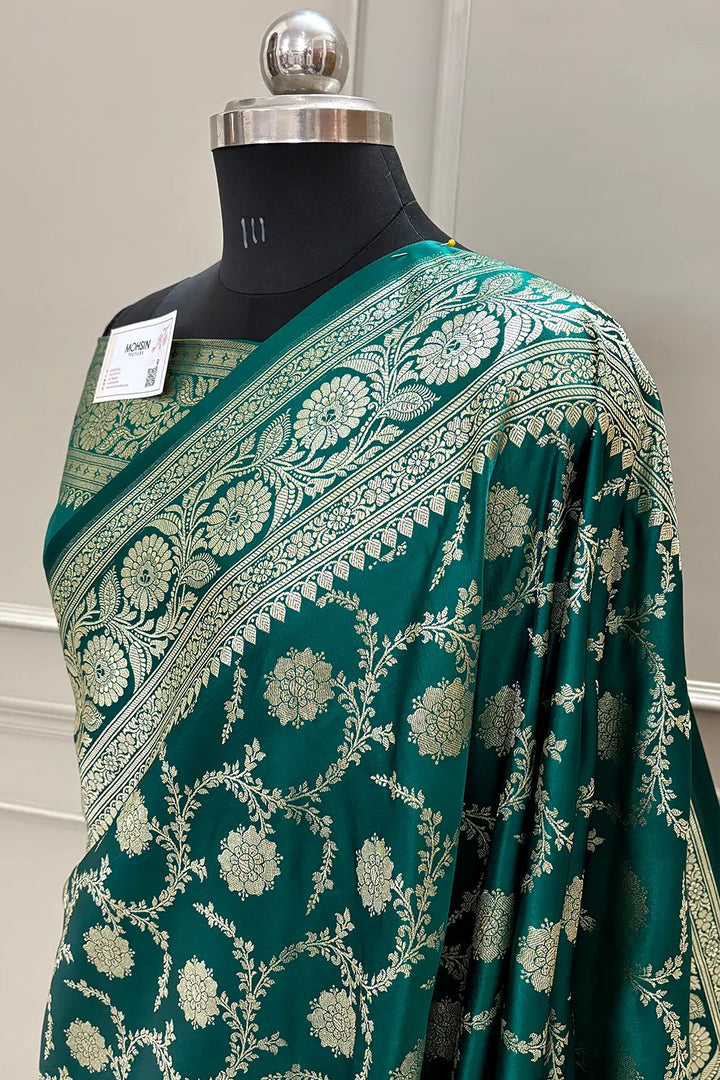 Teal Murmuri Jaal Katan Silk Banarasi Saree