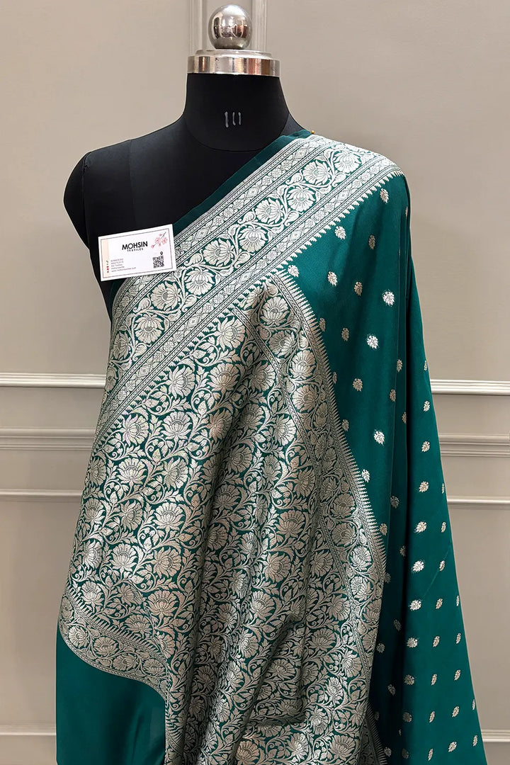 Teal Rudraksha Buti Katan Silk Banarasi Saree