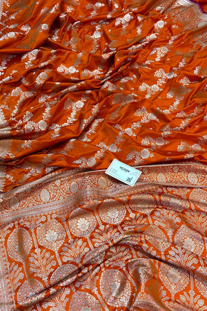 Mustard Papakipari Katan Silk Banarasi Saree