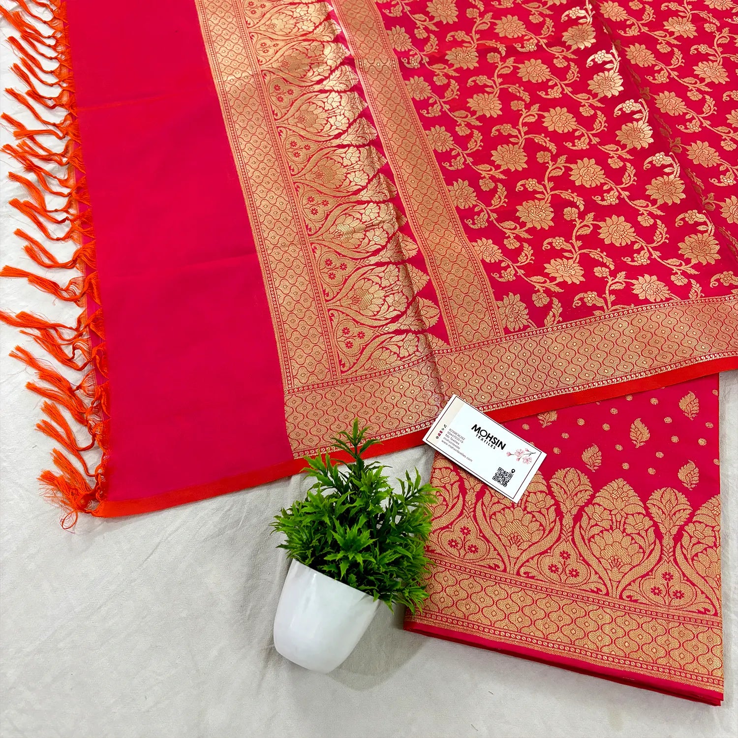 Rani Pink Kalli Patta Katan Silk Banarasi Suit