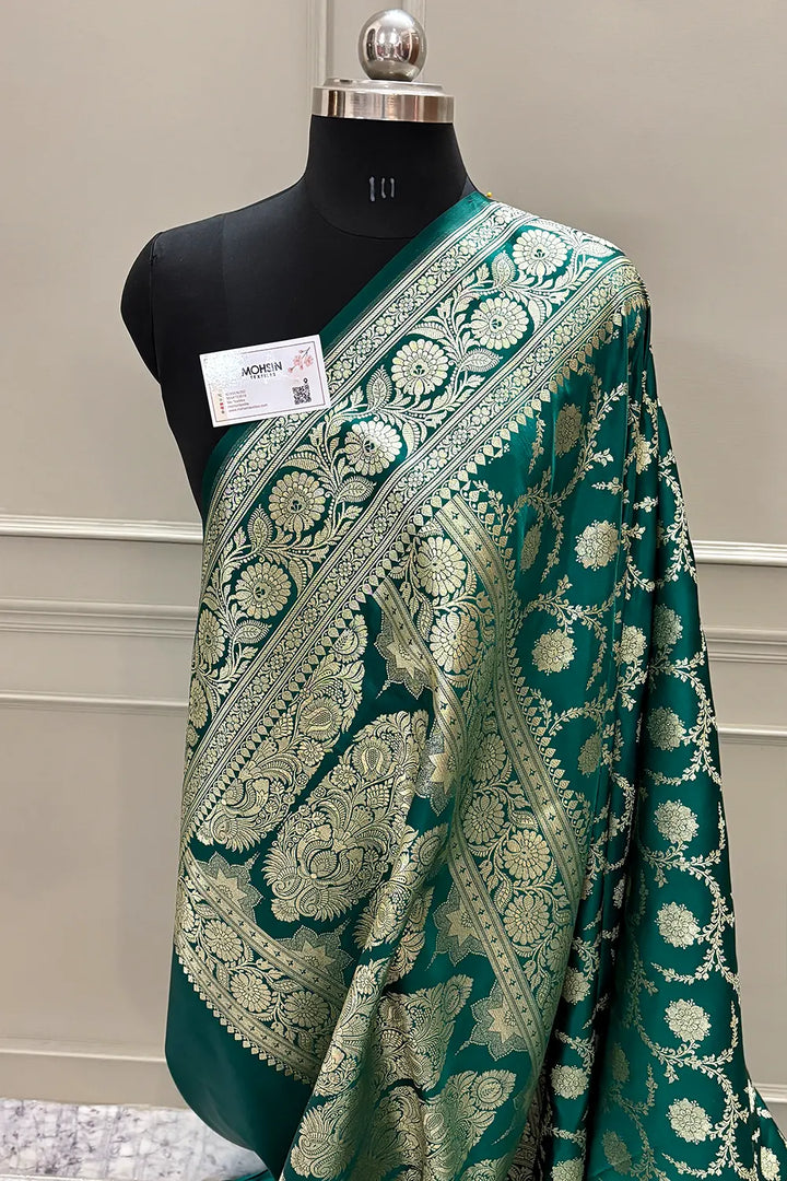 Teal Murmuri Jaal Katan Silk Banarasi Saree