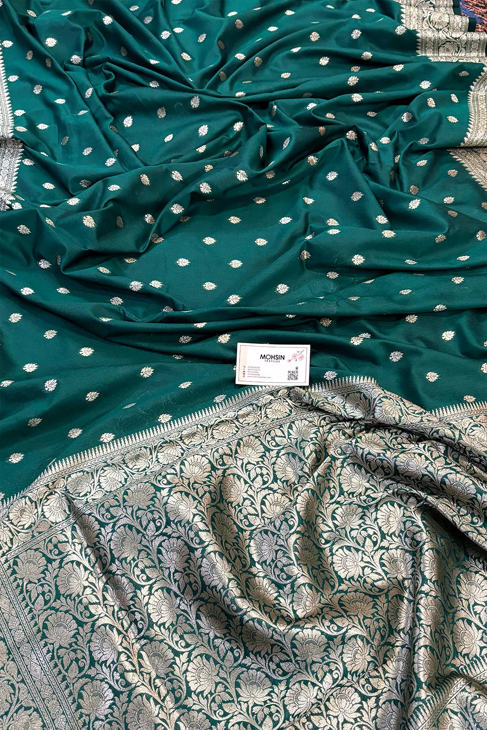 Teal Rudraksha Buti Katan Silk Banarasi Saree