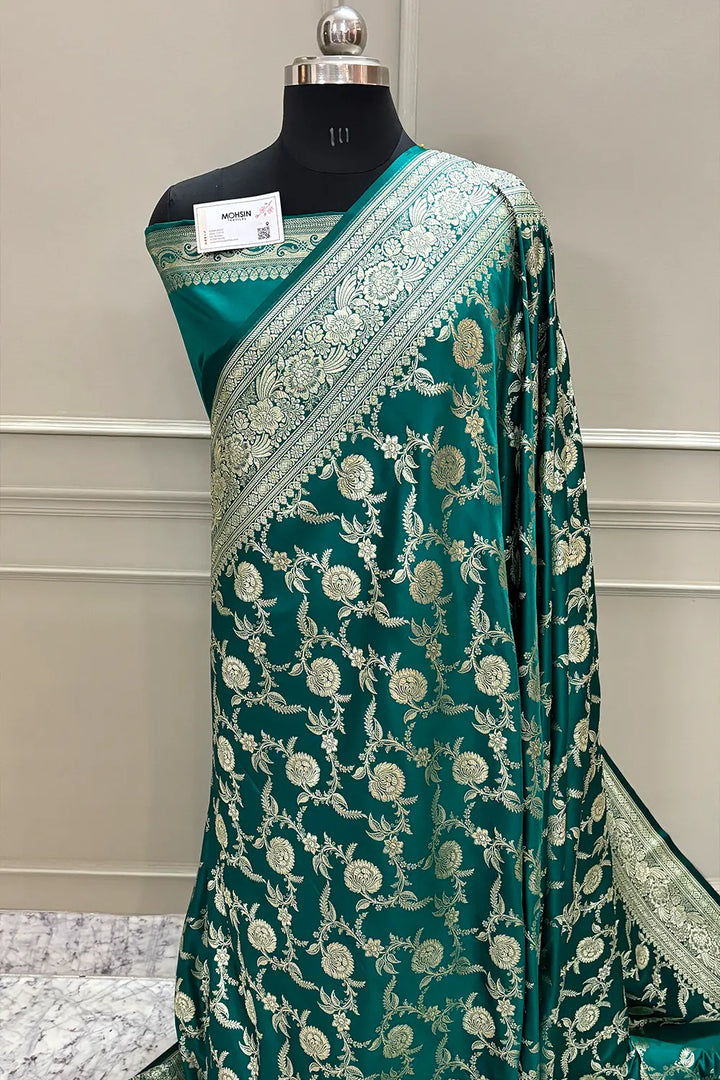 Teal Shahanshahi Jaal Katan Silk Banarasi Saree