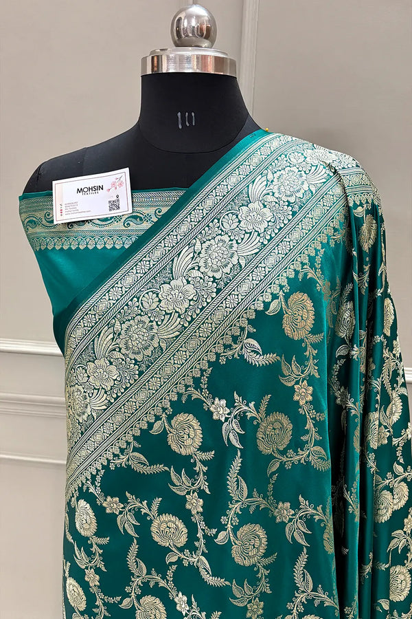 Teal Shahanshahi Jaal Katan Silk Banarasi Saree