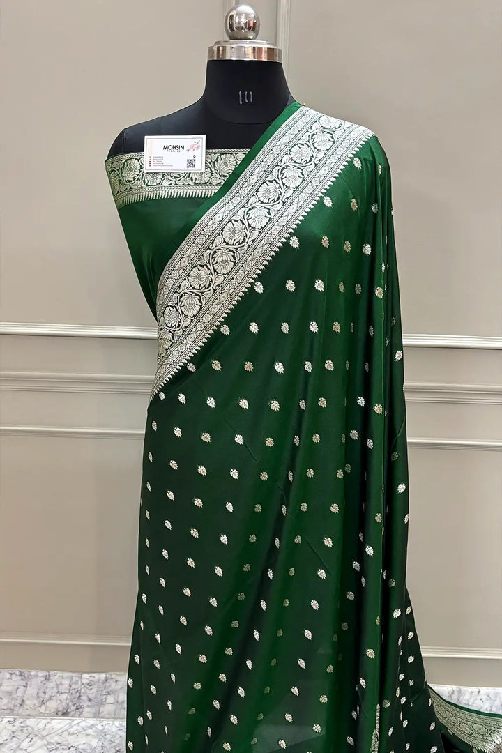 Green Rudraksha Buti Katan Silk Banarasi Saree