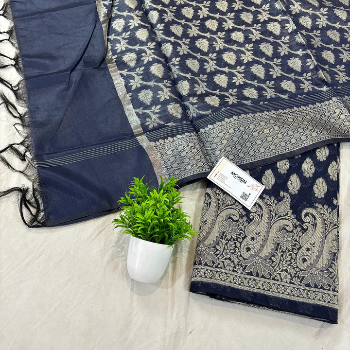 Navy Blue Holika Banarasi Silk Suit