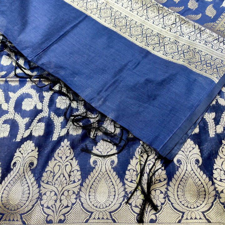 Navy Blue Kalgha Jaal Banarasi Silk Suit