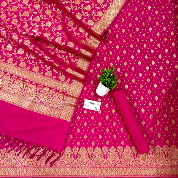 Pink Kalli Patta Katan Silk Banarasi Suit