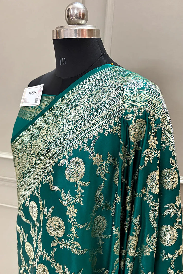 Teal Shahanshahi Jaal Katan Silk Banarasi Saree