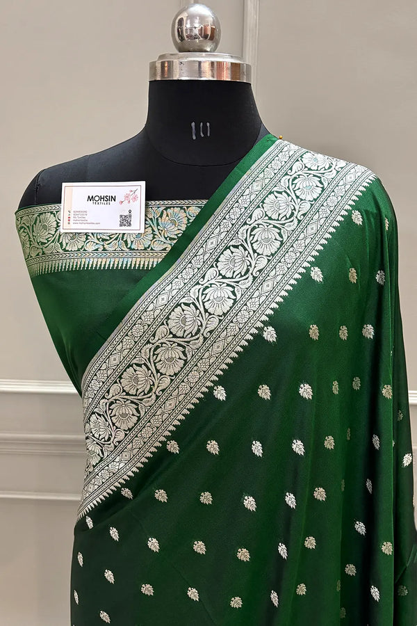 Green Rudraksha Buti Katan Silk Banarasi Saree