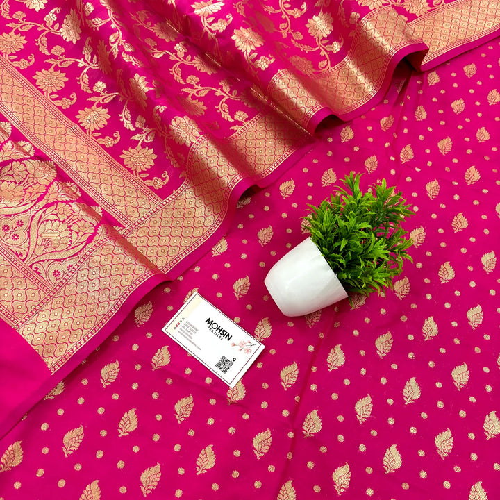 Pink Kalli Patta Katan Silk Banarasi Suit