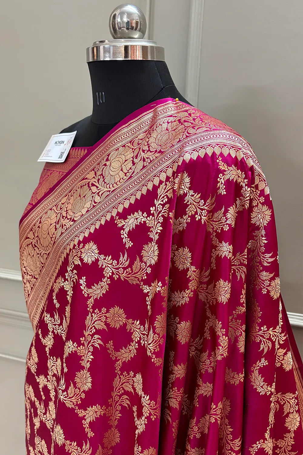 Rani Pink Moglai Jaal Katan Silk Banarasi Saree