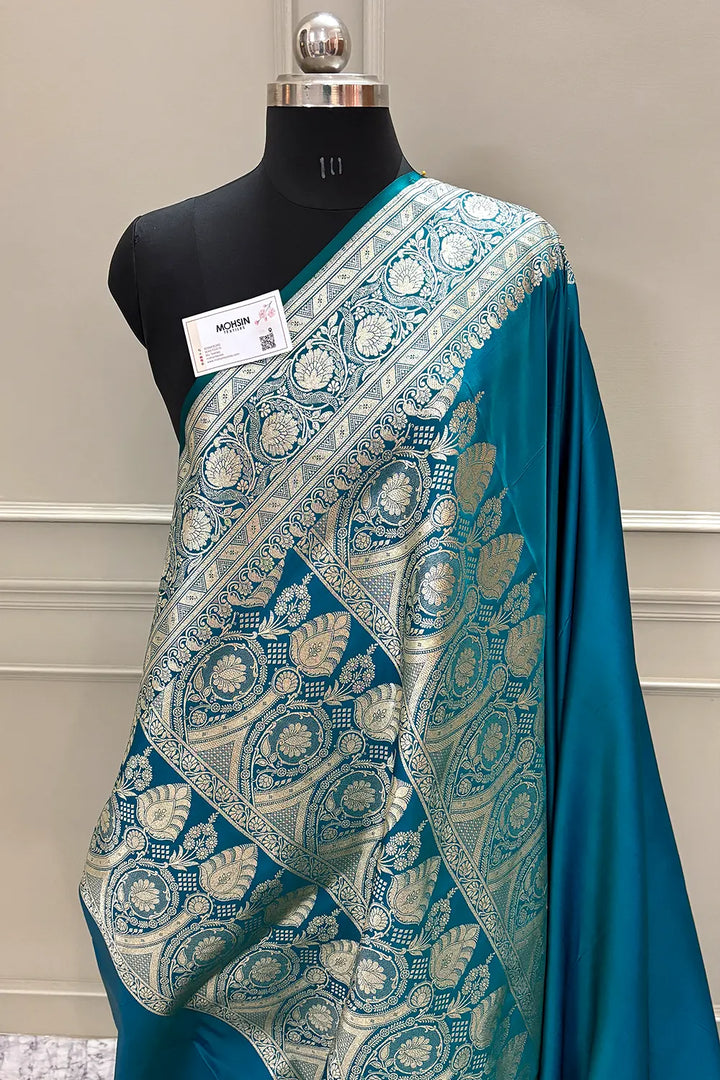 Teal Royal Plain Katan Silk Banarasi Saree