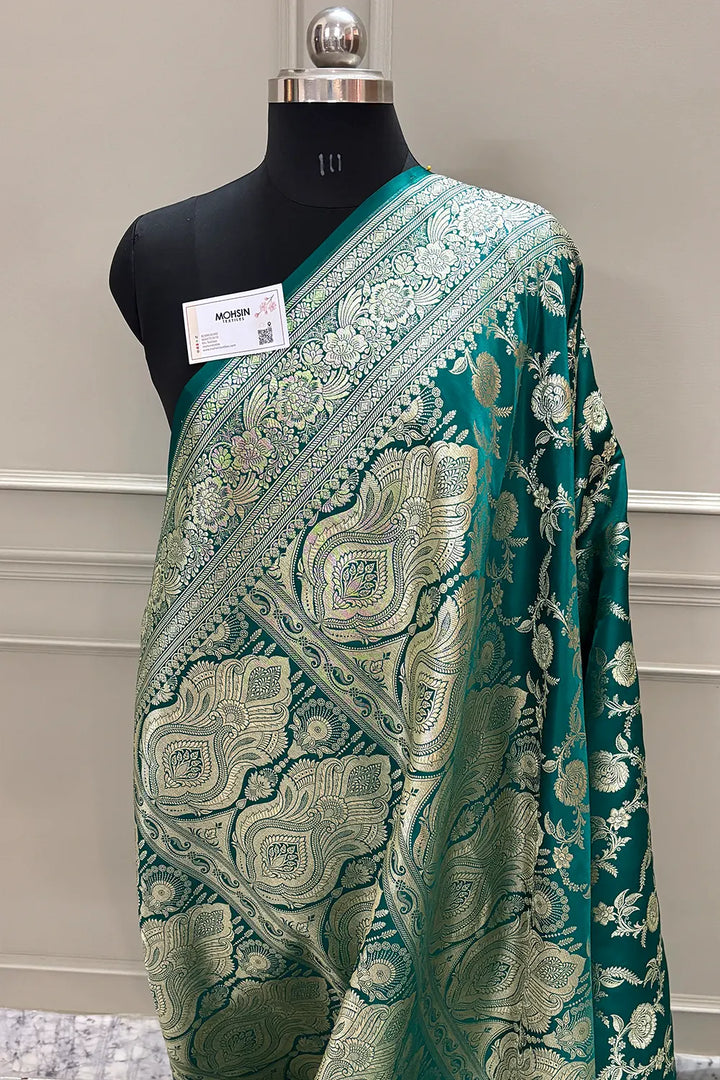 Teal Shahanshahi Jaal Katan Silk Banarasi Saree