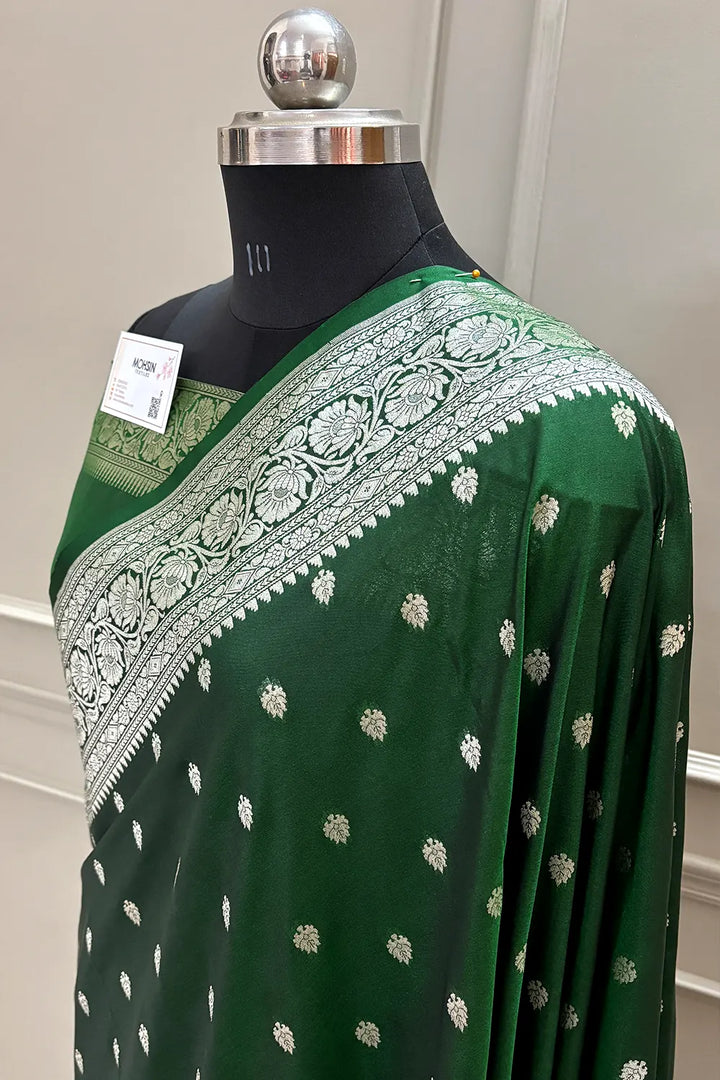 Green Rudraksha Buti Katan Silk Banarasi Saree