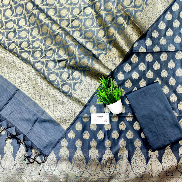 Grey Kalgha Buti Banarasi Silk Suit