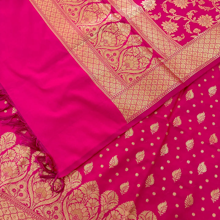 Pink Kalli Patta Katan Silk Banarasi Suit