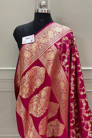 Rani Pink Moglai Jaal Katan Silk Banarasi Saree