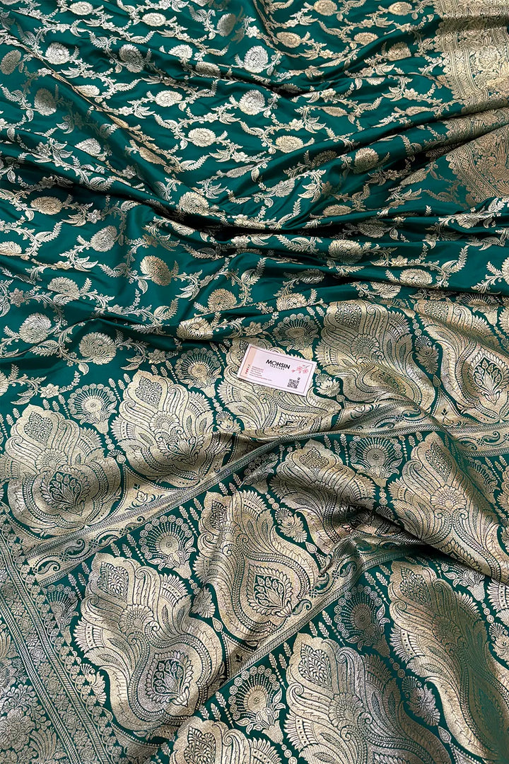 Teal Shahanshahi Jaal Katan Silk Banarasi Saree