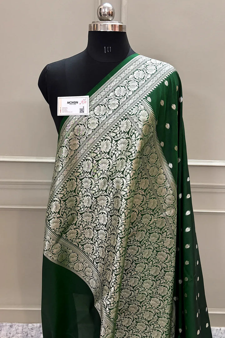 Green Rudraksha Buti Katan Silk Banarasi Saree