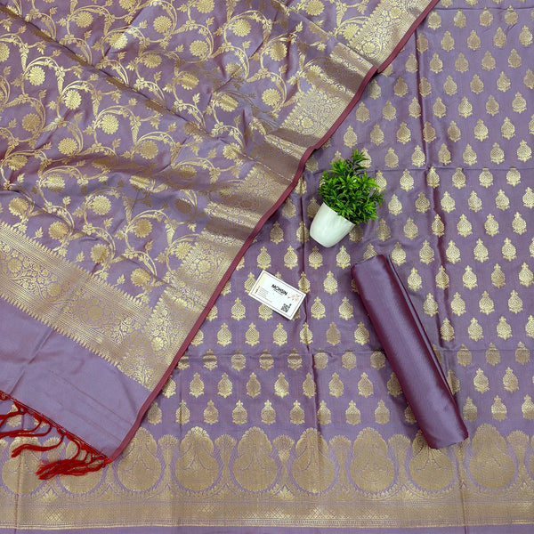 Lavender Gumbad Crown Satin Silk Banarasi Suit