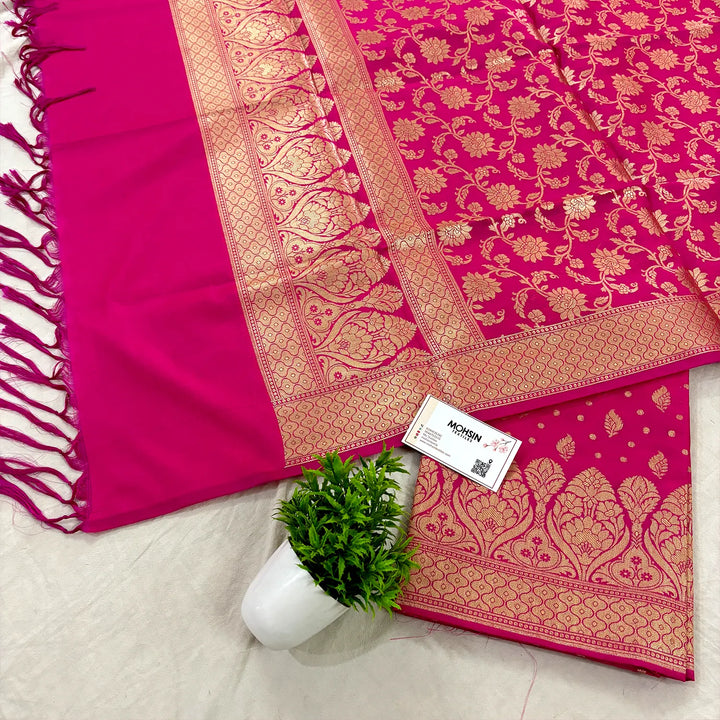 Pink Kalli Patta Katan Silk Banarasi Suit