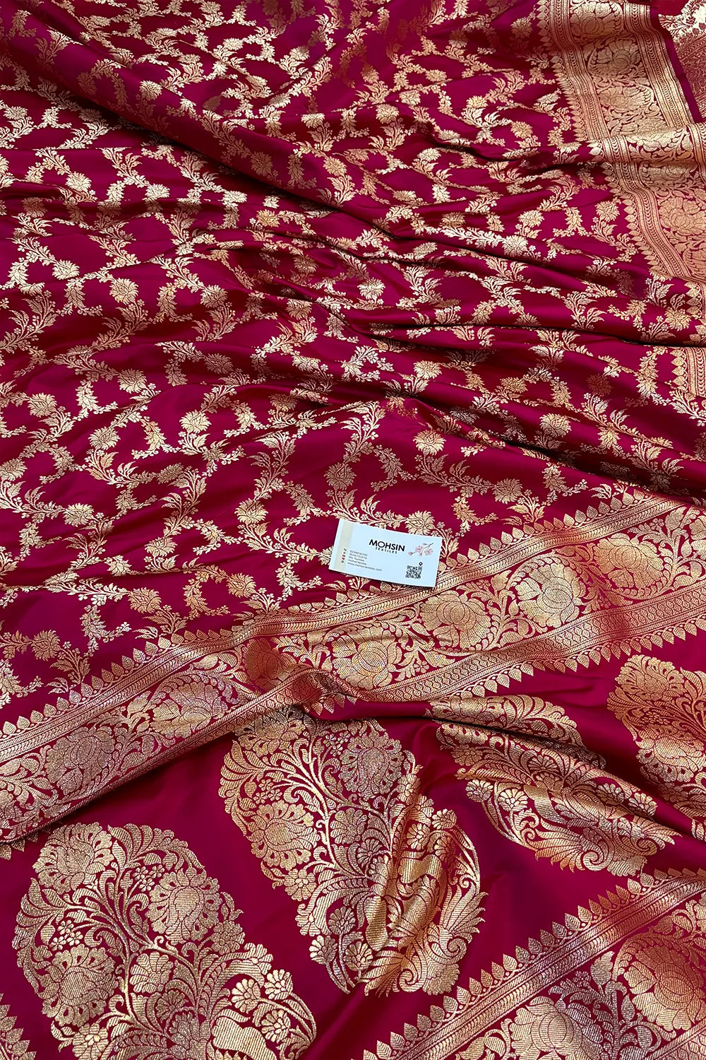 Rani Pink Moglai Jaal Katan Silk Banarasi Saree