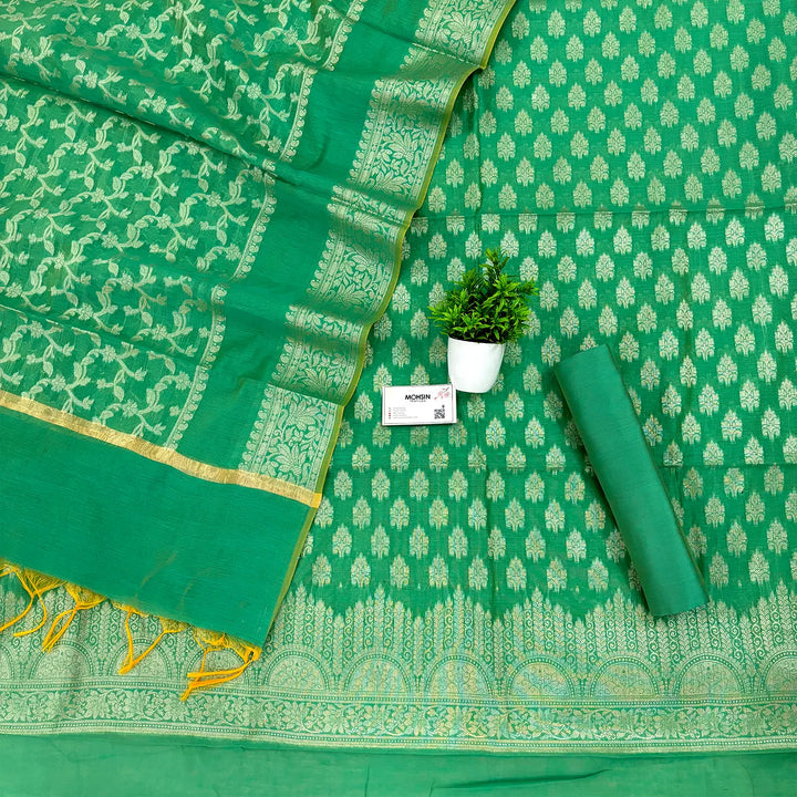 Green Frozen Tree Banarasi Silk Suit