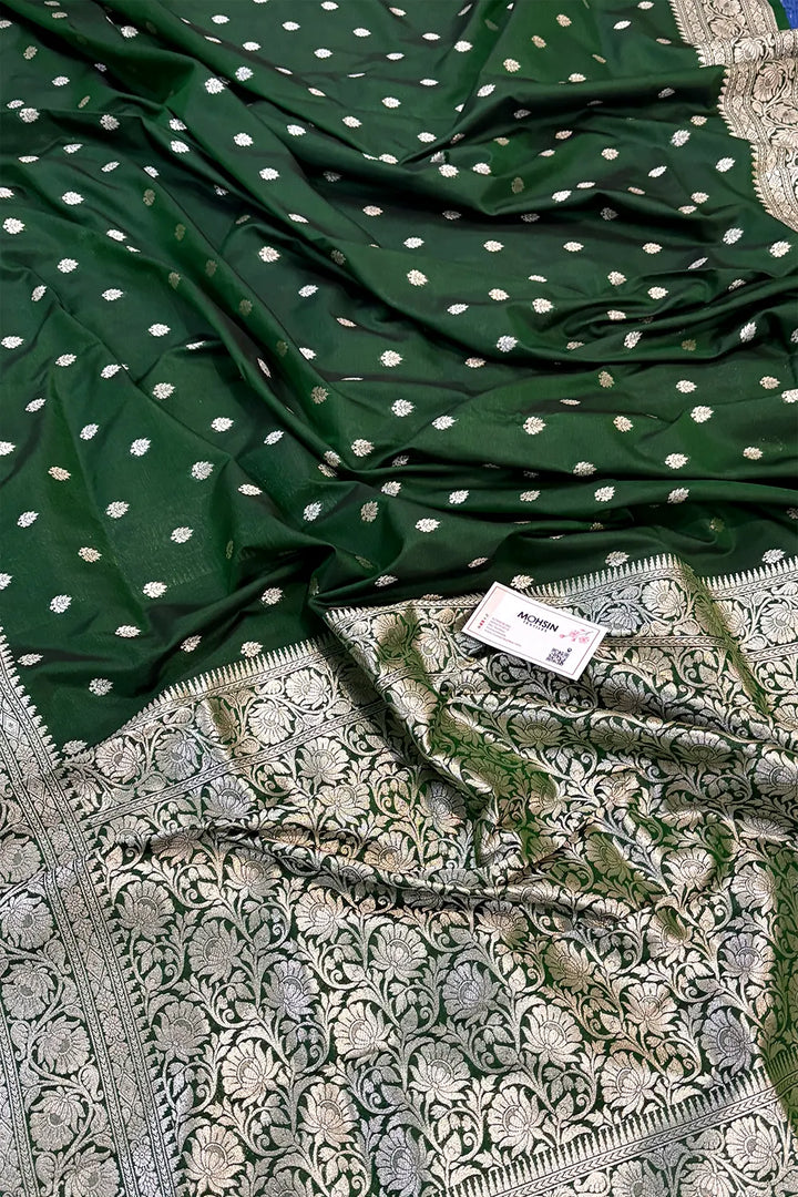 Green Rudraksha Buti Katan Silk Banarasi Saree