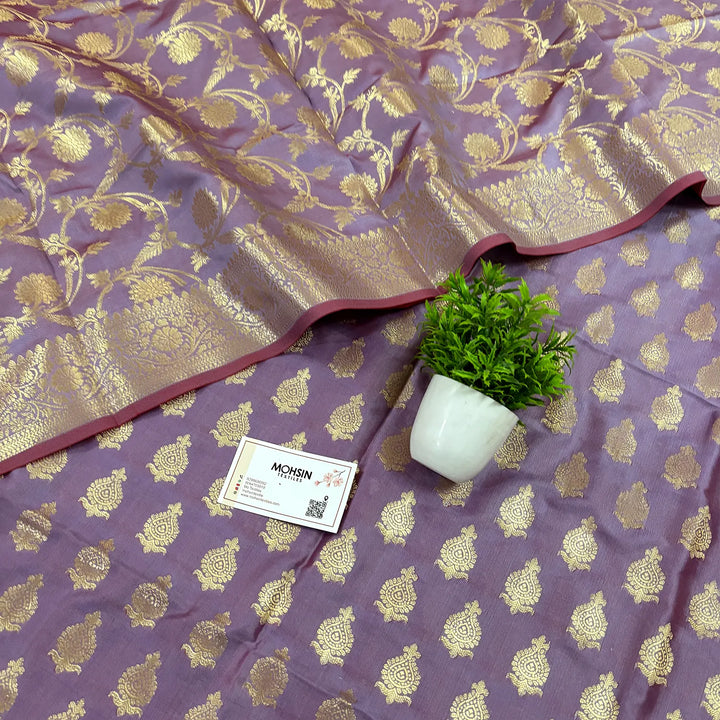 Lavender Gumbad Crown Satin Silk Banarasi Suit