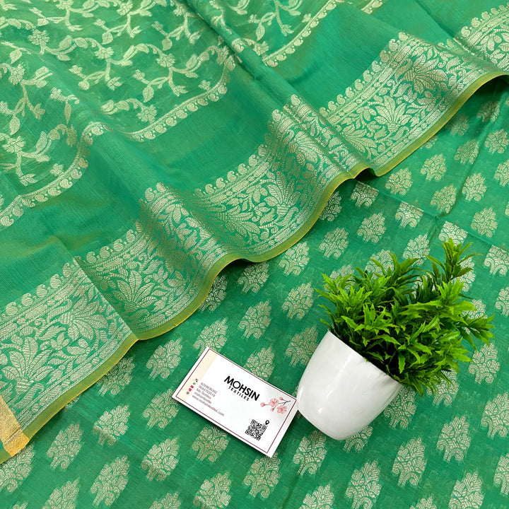 Green Frozen Tree Banarasi Silk Suit