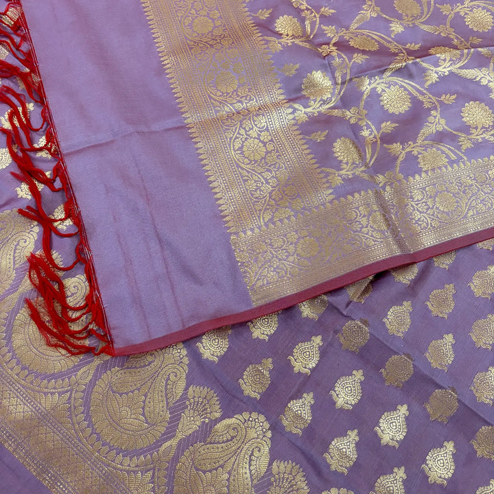 Lavender Gumbad Crown Satin Silk Banarasi Suit