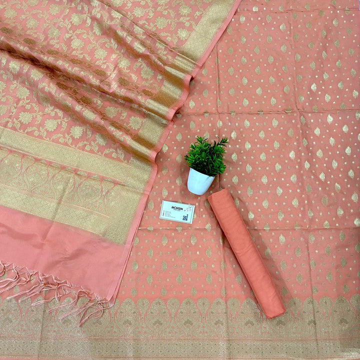 Peach Kalli Patta Katan Silk Banarasi Suit