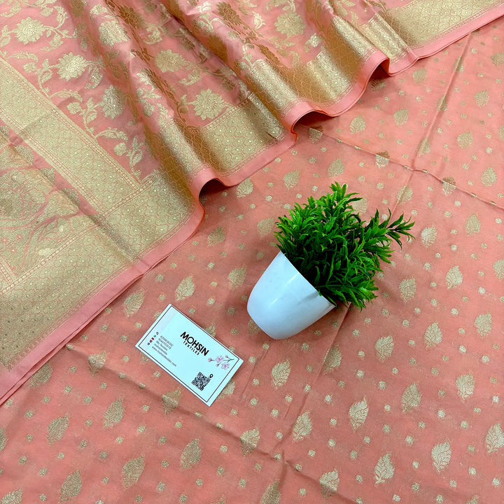 Peach Kalli Patta Katan Silk Banarasi Suit