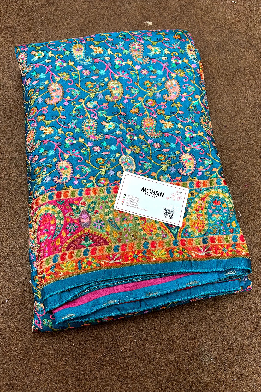 Teal Pashmina Pure Viscose Georgette Silk Banarasi Saree