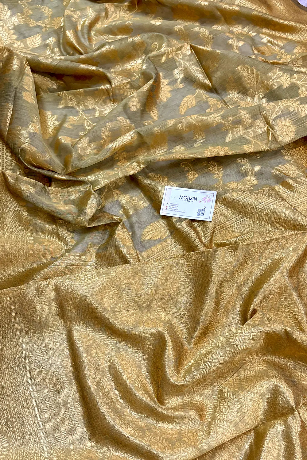 Beige Resham Zari Cotton Silk Banarasi Saree