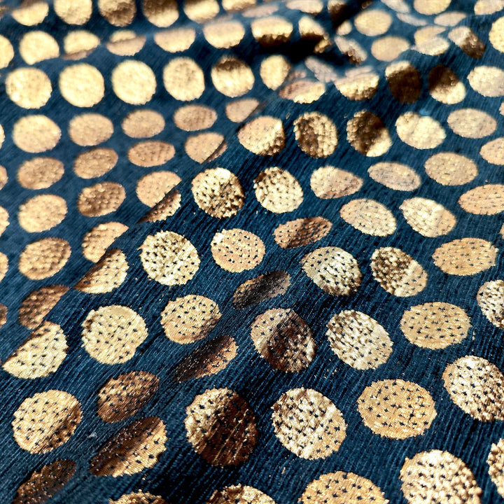 Black Dollar Buti Shimmer Silk Banarasi Fabric