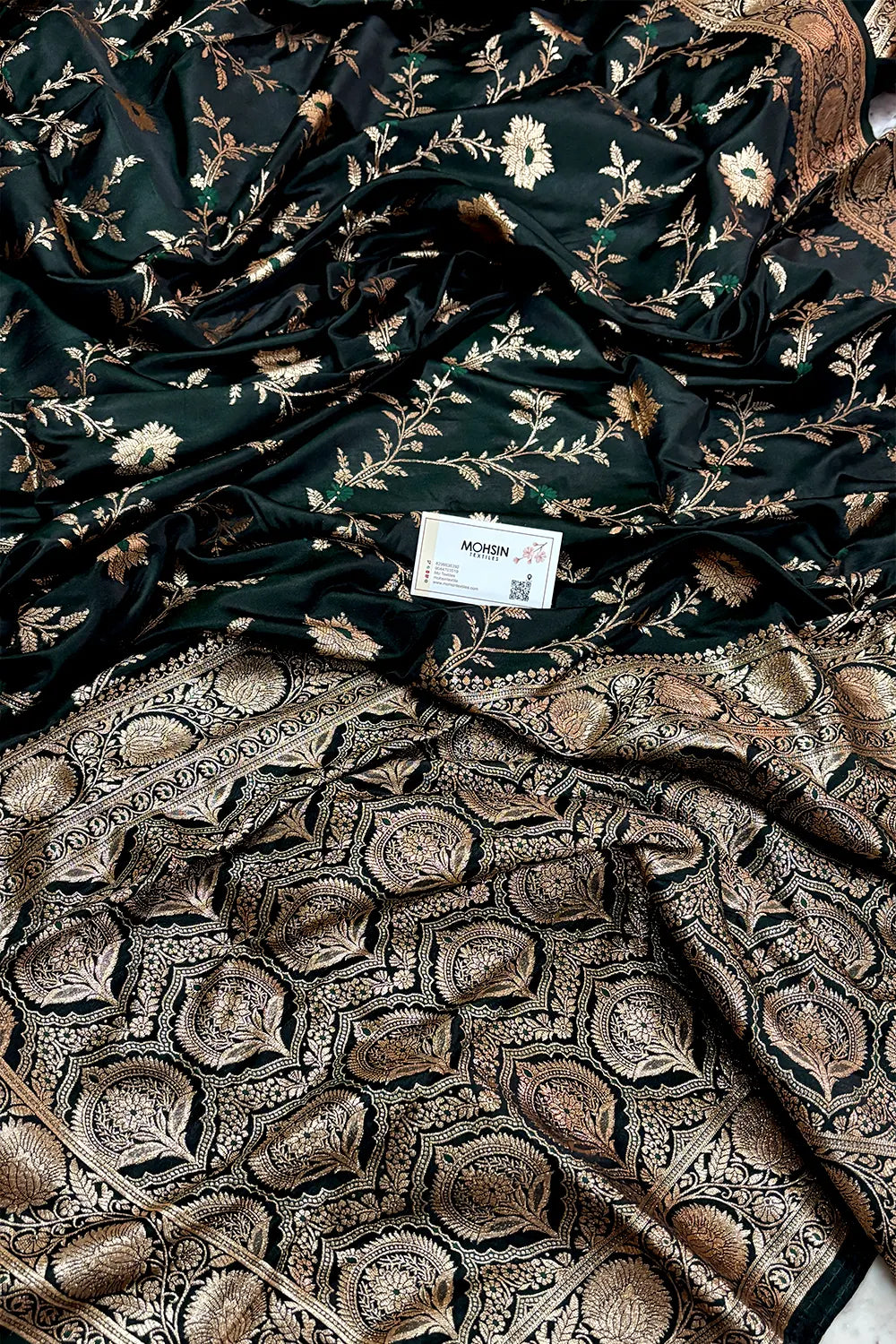 Bottle Green Golden Zari Katan Silk Banarasi Saree