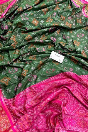 Bottle Green and Pink Resham Zari Banarasi Silk Saree
