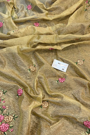 Gold Crush Embroidery Tissue Silk Banarasi Saree