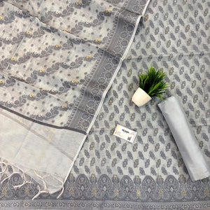 Grey Resham Zari Banarasi Silk Suit