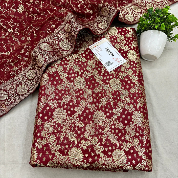 Maroon Golden Zari Kimkhab Silk Banarasi Gharara