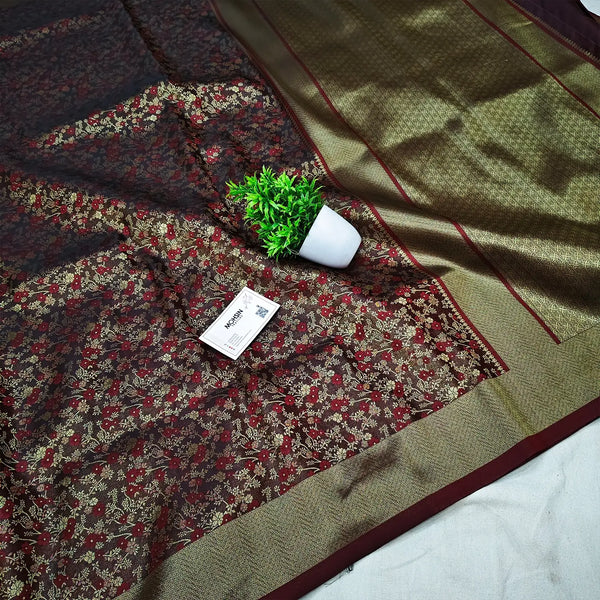 Maroon Jamawar Katan Silk Banarasi Saree