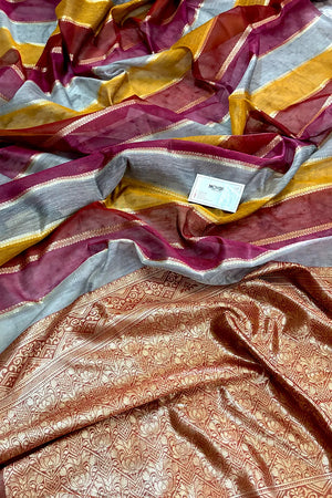 Maroon Resham Zari Chanderi Silk Banarasi Saree