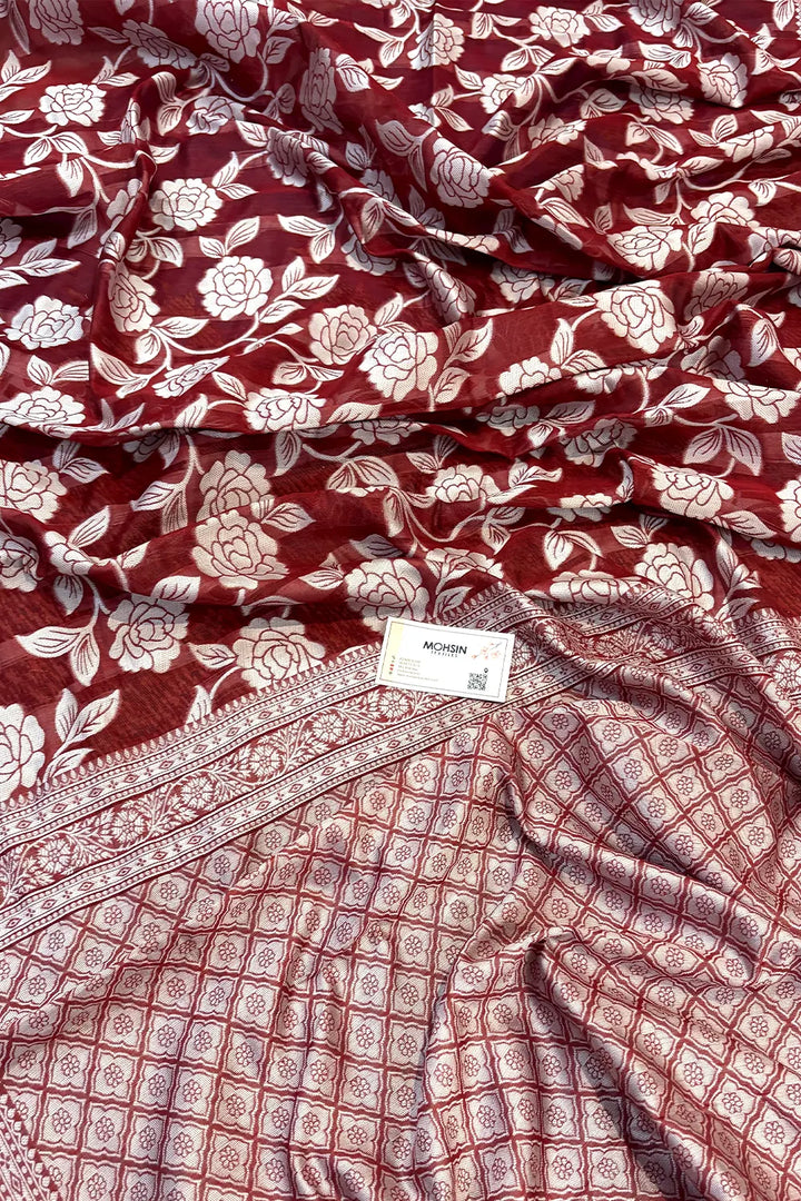 Maroon Resham Zari Cotton Silk Banarasi Saree