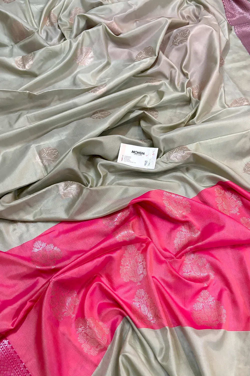 Mint and Pink Golden Zari Banarasi Silk Saree